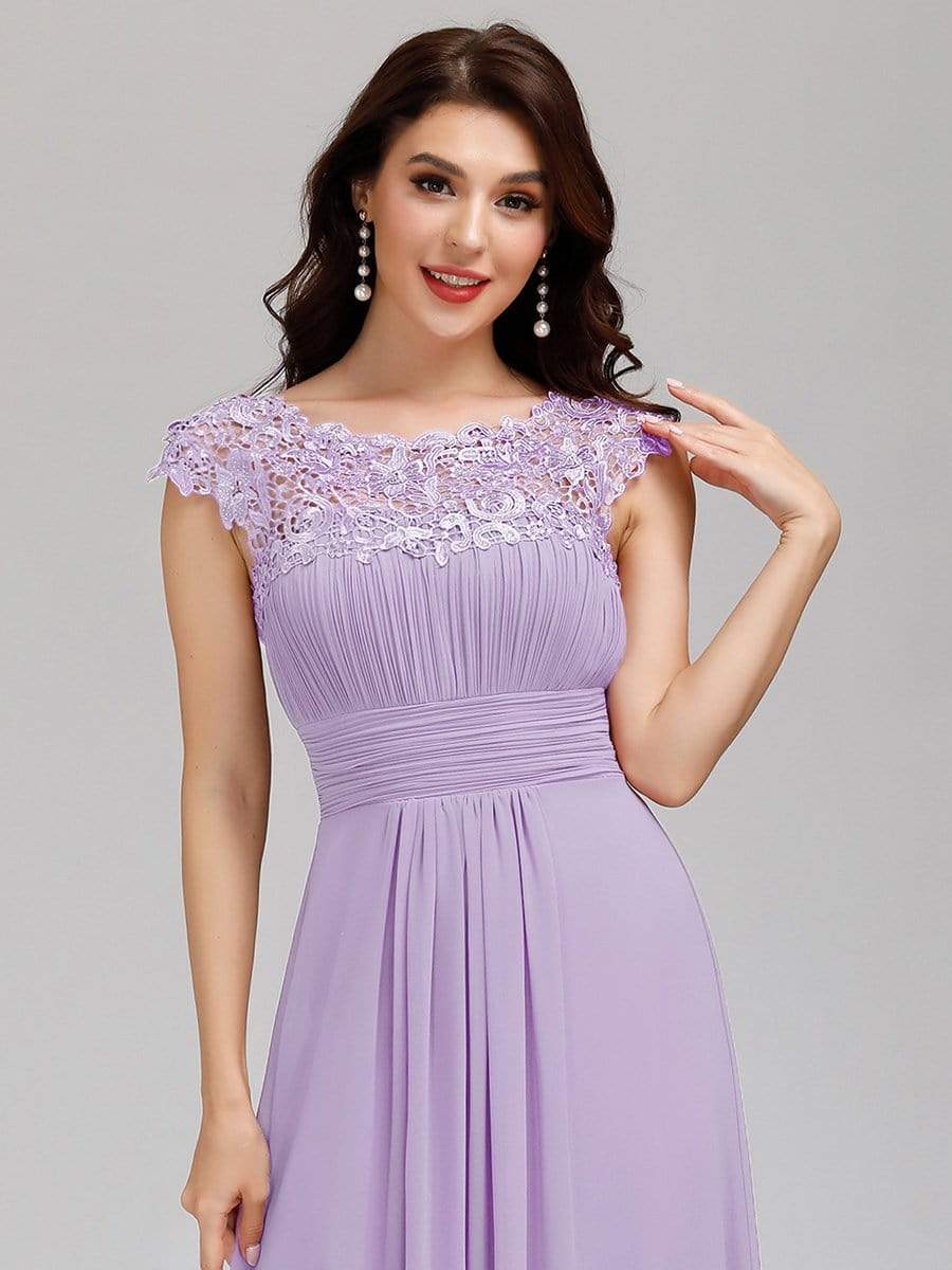 Elegant Maxi Long Lace Bridesmaid Dress with Cap Sleeve #color_Lavender 