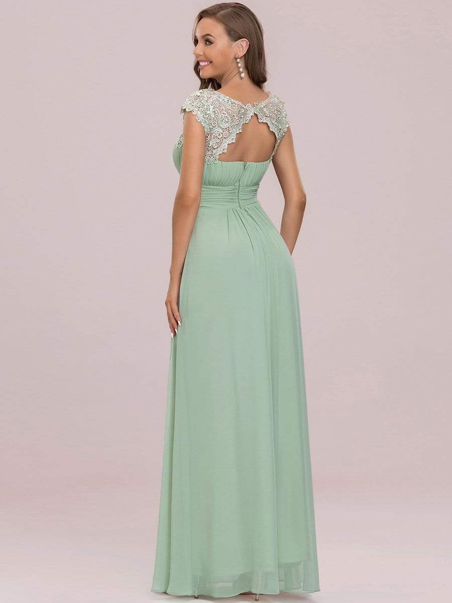 Elegant Lace Cap Sleeve Maxi Long Chiffon Bridesmaid Dress #color_Mint Green 