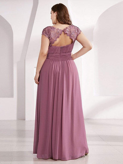 Elegant Lace Cap Sleeve Maxi Long Chiffon Bridesmaid Dress #color_Purple Orchid 