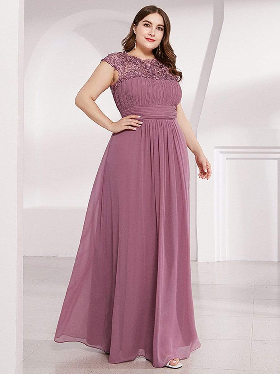 Elegant Lace Cap Sleeve Maxi Long Chiffon Bridesmaid Dress #color_Purple Orchid 