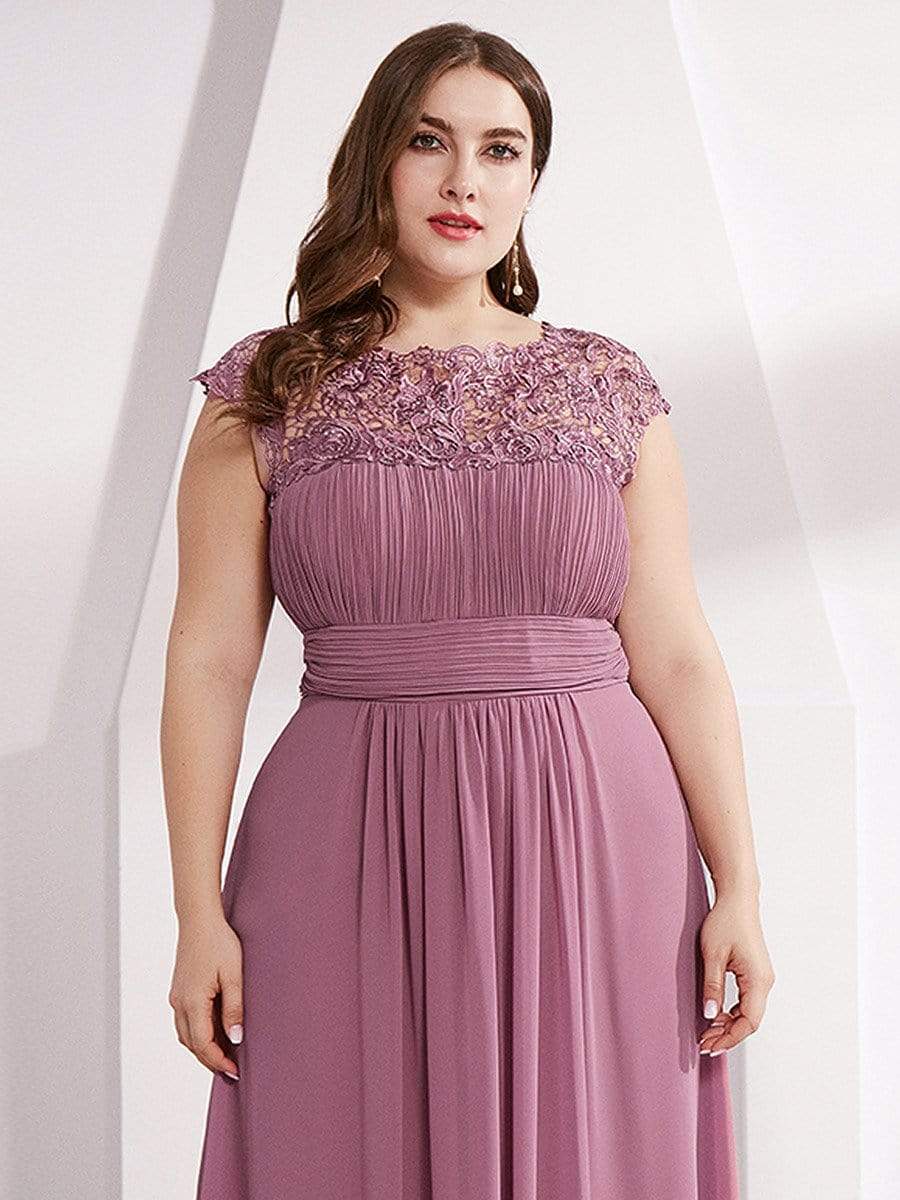 Plus Size Maxi Long Formal Lace Cap Sleeve Evening Dress #color_Purple Orchid 