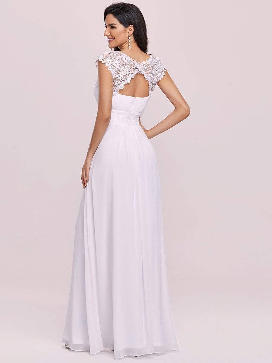 Elegant Maxi Long Lace Bridesmaid Dress with Cap Sleeve #color_White 