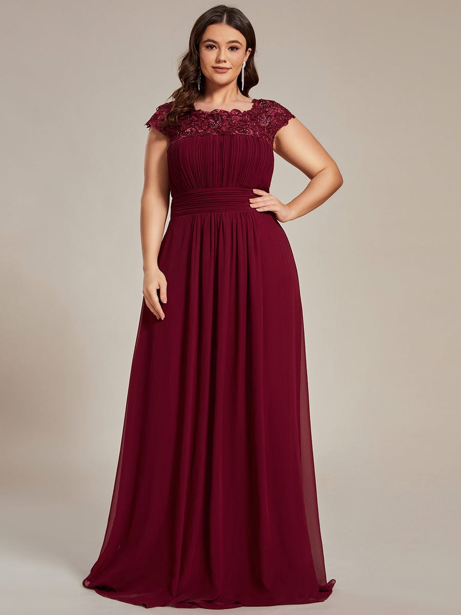 Elegant Maxi Long Lace Cap Sleeve Bridesmaid Dress #color_Burgundy