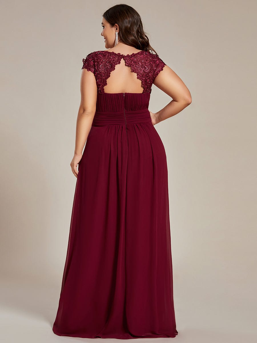 Elegant Maxi Long Lace Cap Sleeve Bridesmaid Dress #color_Burgundy