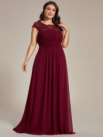 Custom Size Elegant Maxi Long Lace Cap Sleeve Bridesmaid Dress #color_Burgundy