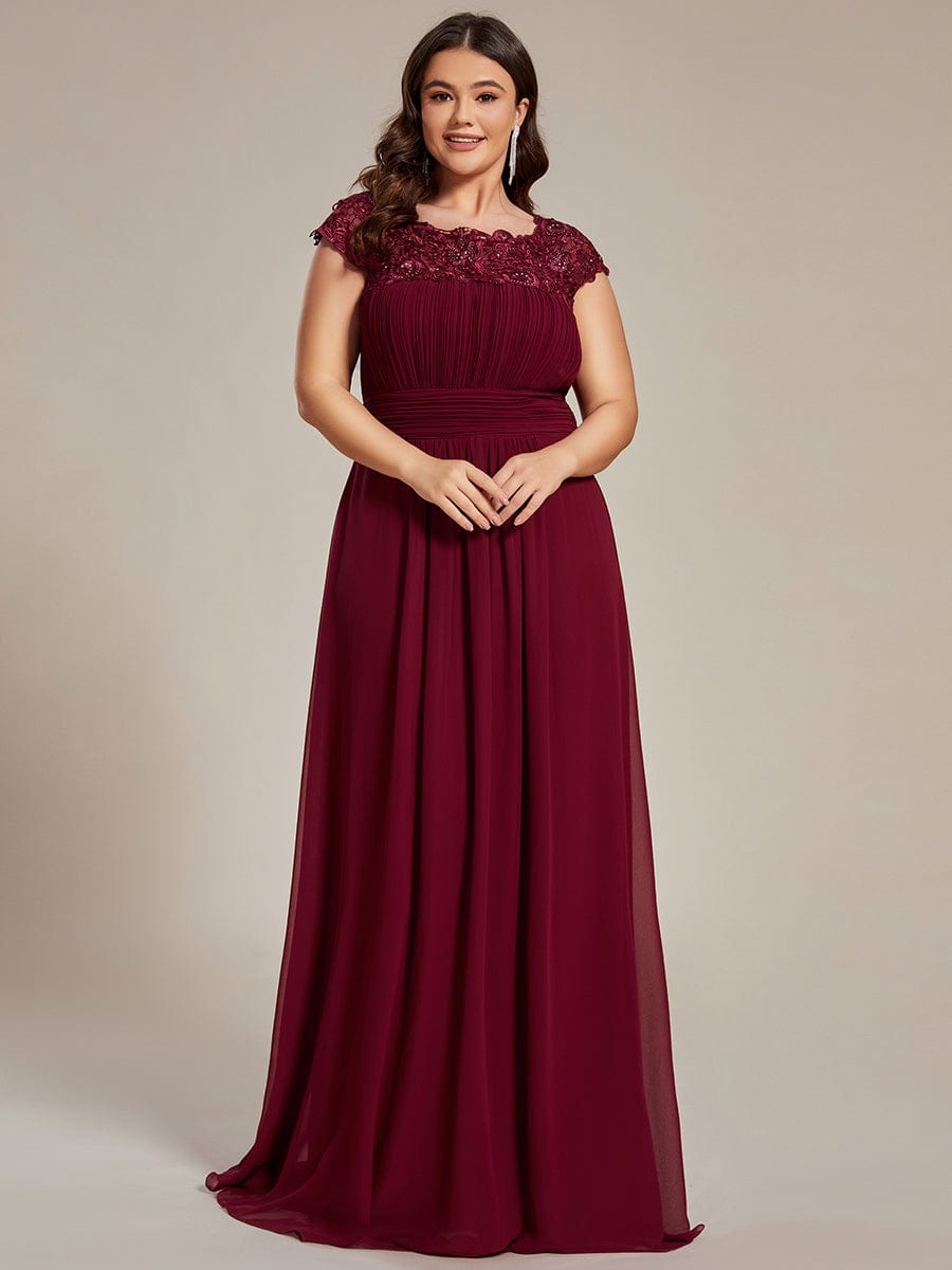 Custom Size Elegant Maxi Long Lace Cap Sleeve Bridesmaid Dress #color_Burgundy