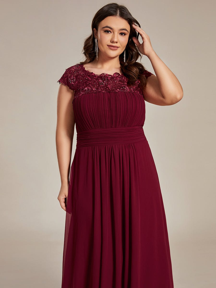 Custom Size Elegant Maxi Long Lace Cap Sleeve Bridesmaid Dress #color_Burgundy