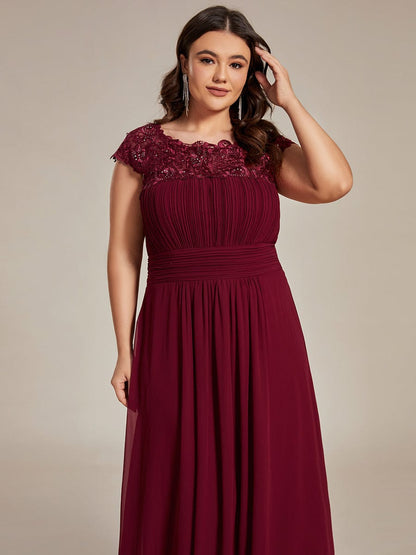 Elegant Maxi Long Lace Cap Sleeve Bridesmaid Dress #color_Burgundy