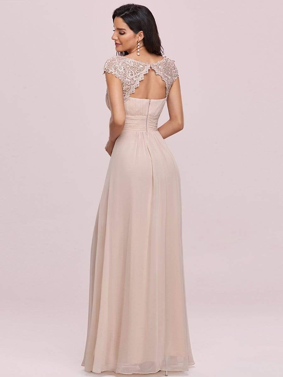 Elegant Maxi Long Lace Cap Sleeve Bridesmaid Dress #color_Blush 