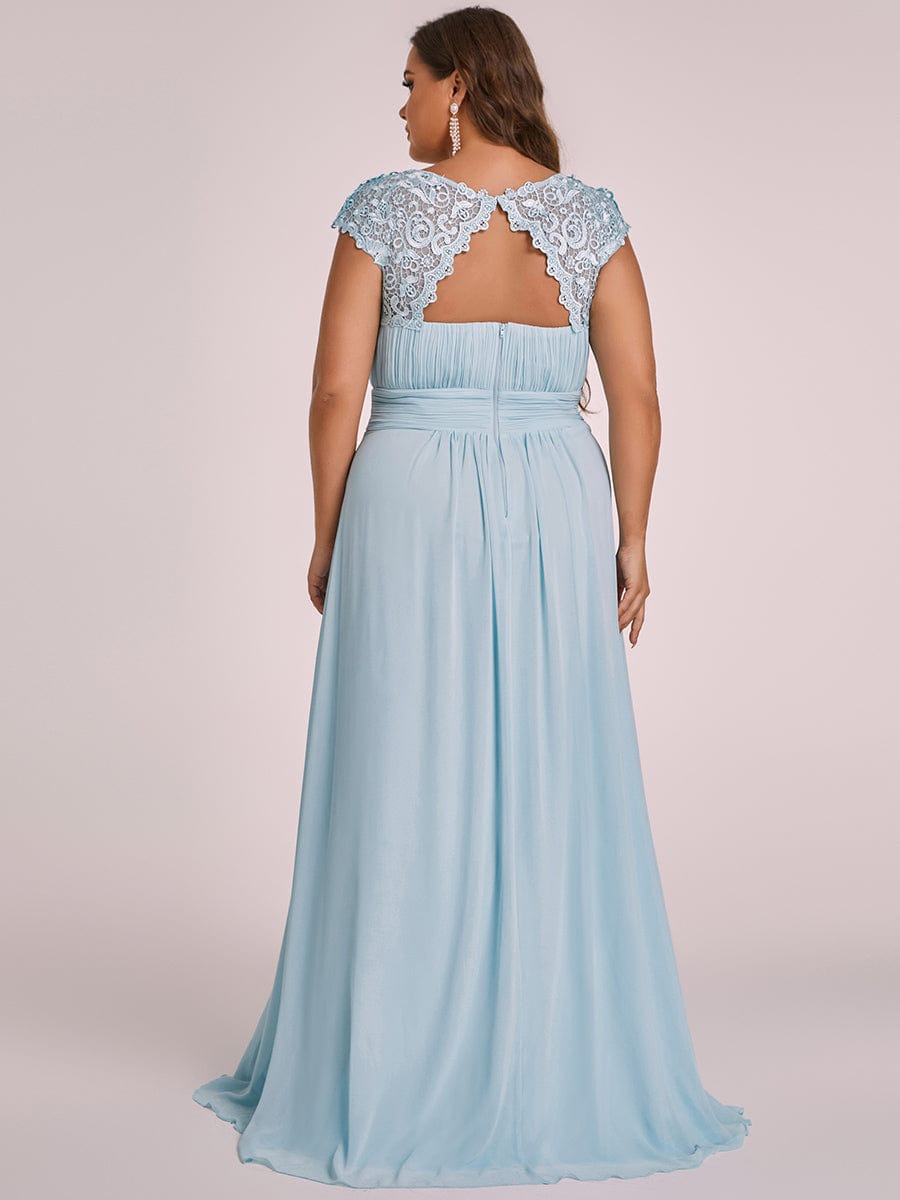 Custom Size Elegant Maxi Long Lace Cap Sleeve Bridesmaid Dress #color_Sky Blue