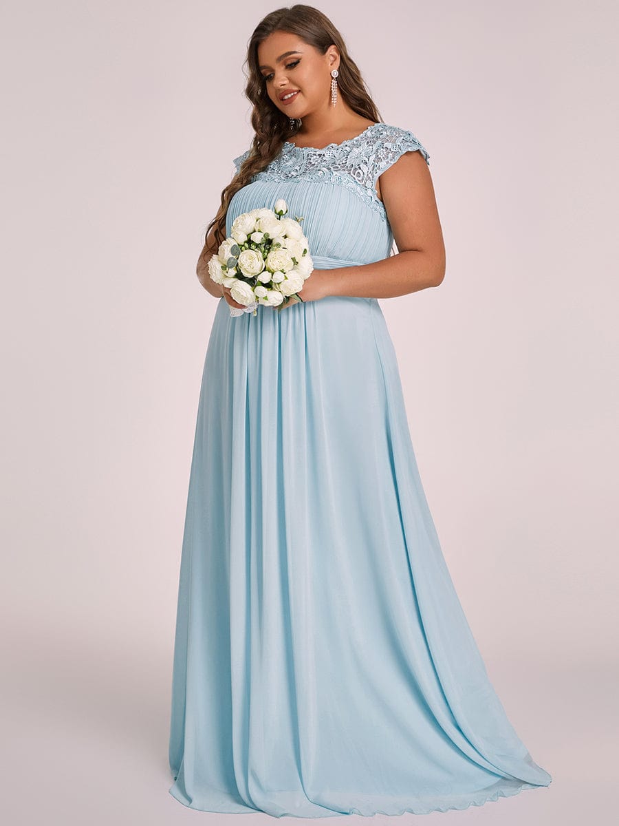 Custom Size Elegant Maxi Long Lace Cap Sleeve Bridesmaid Dress #color_Sky Blue