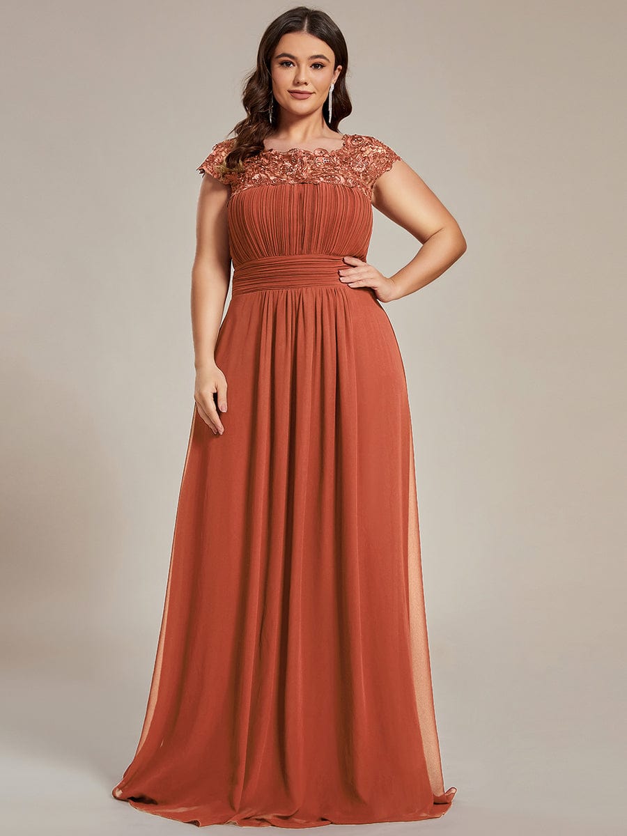 Classic Maxi Long Lace Cap Sleeve Bridesmaid Dress #color_Burnt Orange