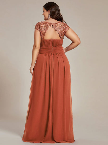 Classic Maxi Long Lace Cap Sleeve Bridesmaid Dress #color_Burnt Orange