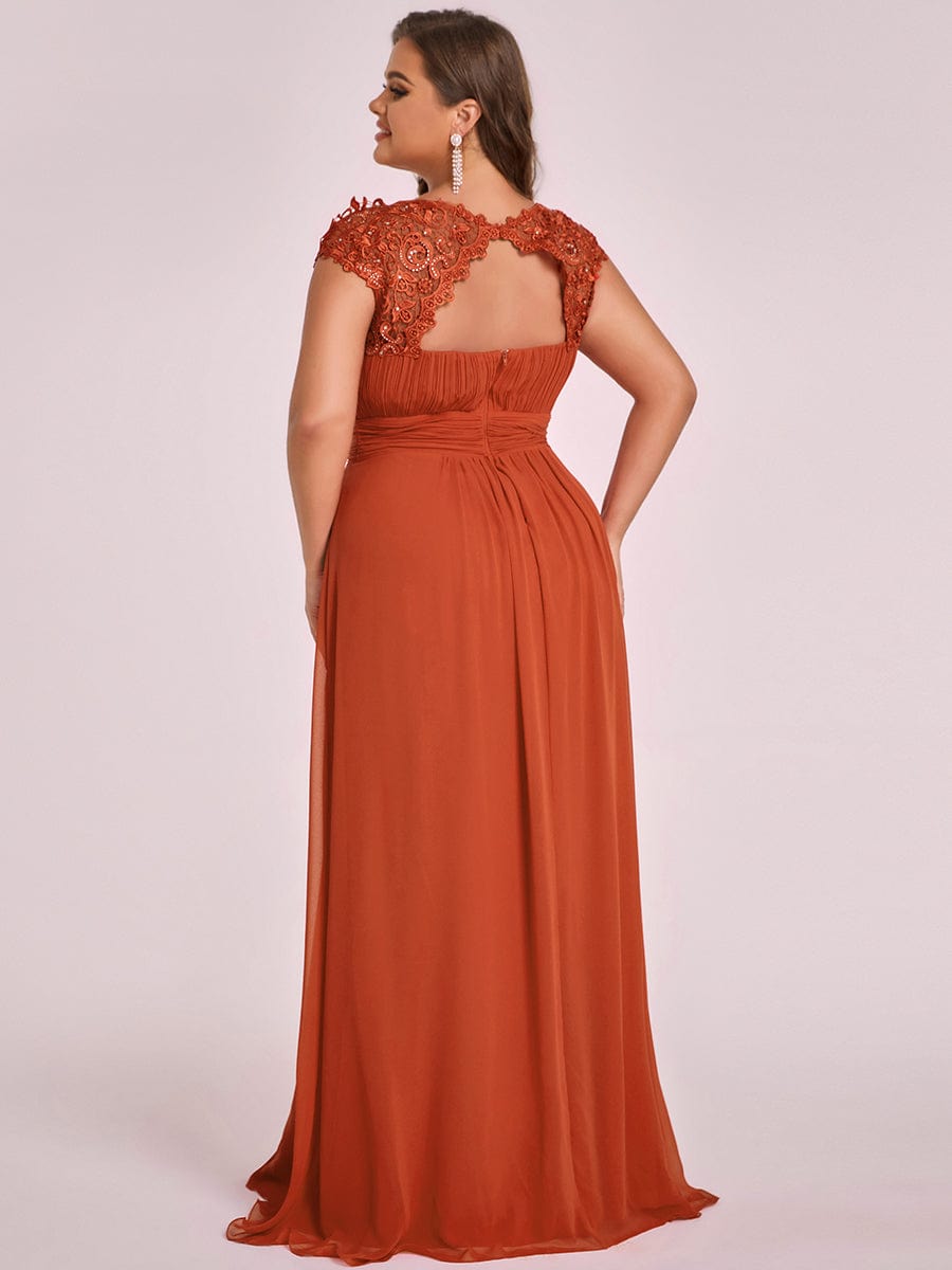 Custom Size Elegant Maxi Long Lace Cap Sleeve Bridesmaid Dress #color_Burnt Orange