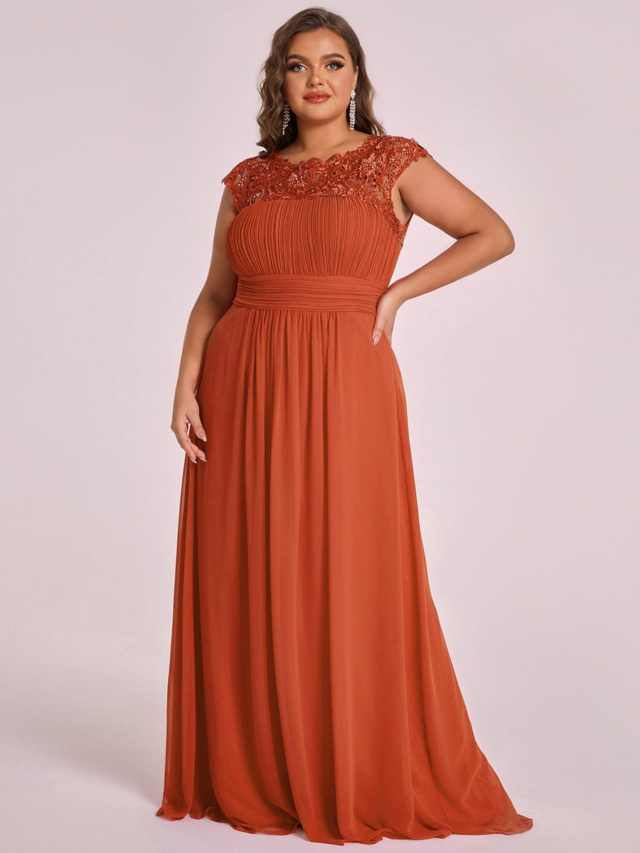 Custom Size Elegant Maxi Long Lace Cap Sleeve Bridesmaid Dress #color_Burnt Orange