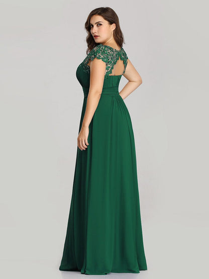 Custom Size Elegant Maxi Long Lace Cap Sleeve Bridesmaid Dress #color_Dark Green