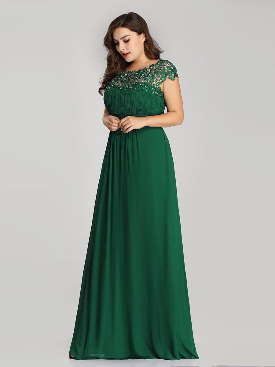 Custom Size Elegant Maxi Long Lace Cap Sleeve Bridesmaid Dress #color_Dark Green