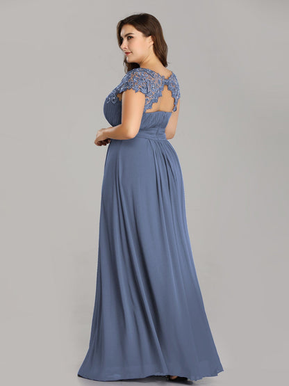 Maxi Lace Cap Sleeve Long Formal Evening Dress #color_Dusty Navy 