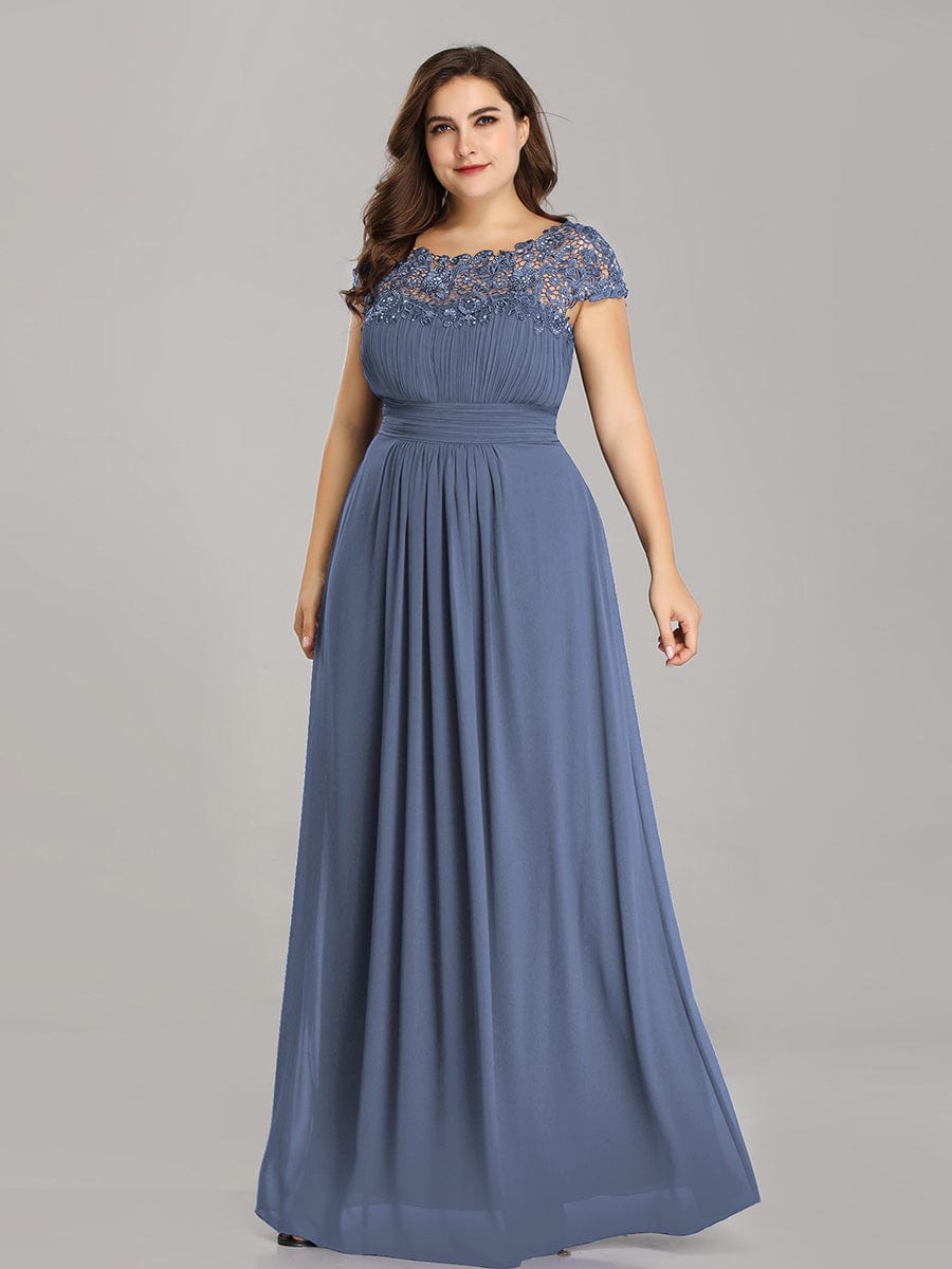 Elegant Maxi Long Lace Cap Sleeve Bridesmaid Dress #color_Dusty Navy