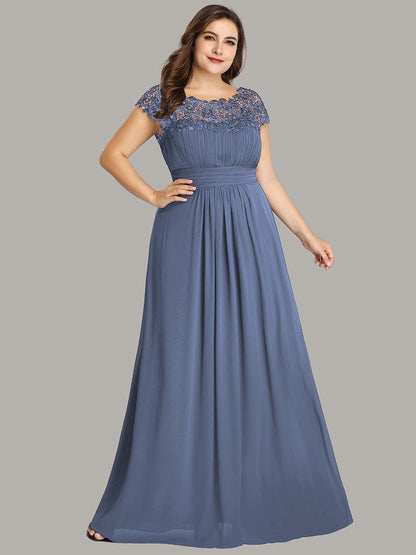 Custom Size Elegant Maxi Long Lace Cap Sleeve Bridesmaid Dress #color_Dusty Navy