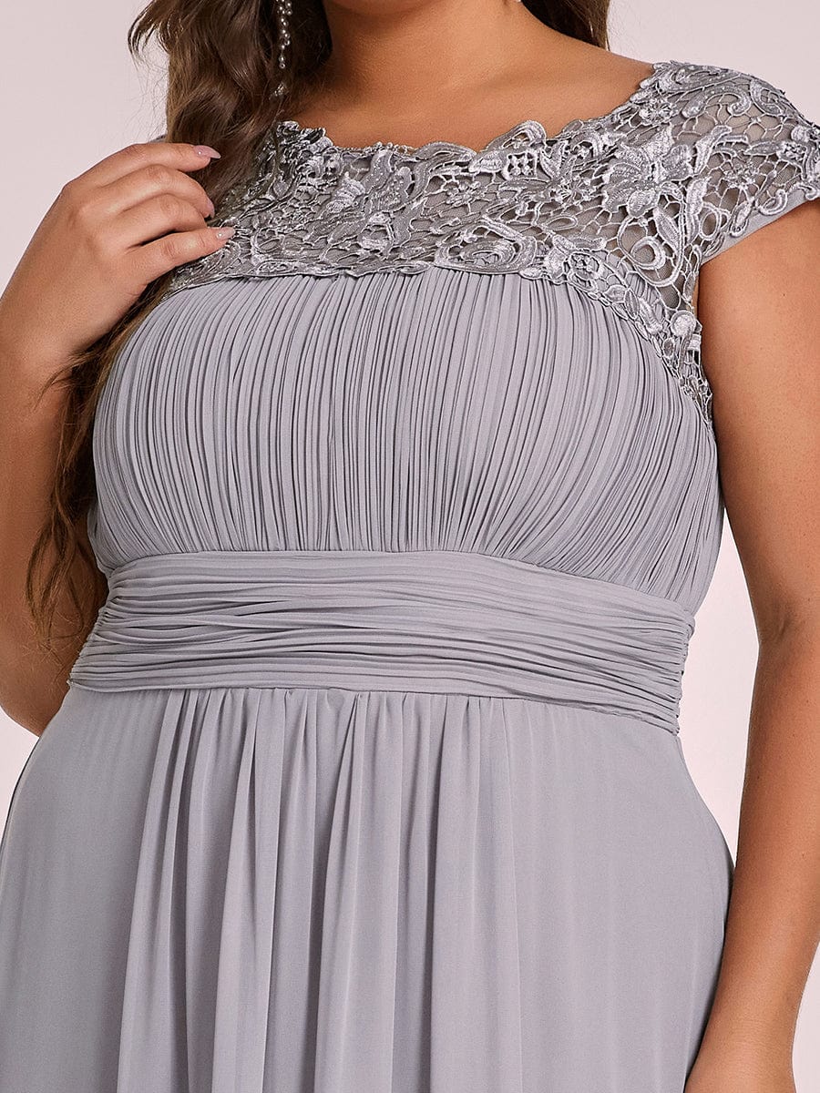 Classic Maxi Long Lace Cap Sleeve Bridesmaid Dress #color_Grey