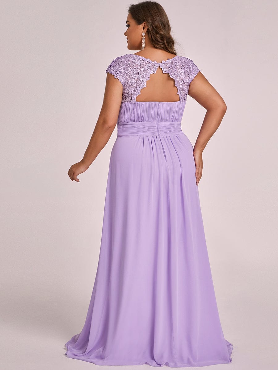 Custom Size Elegant Maxi Long Lace Cap Sleeve Bridesmaid Dress #color_Lavender