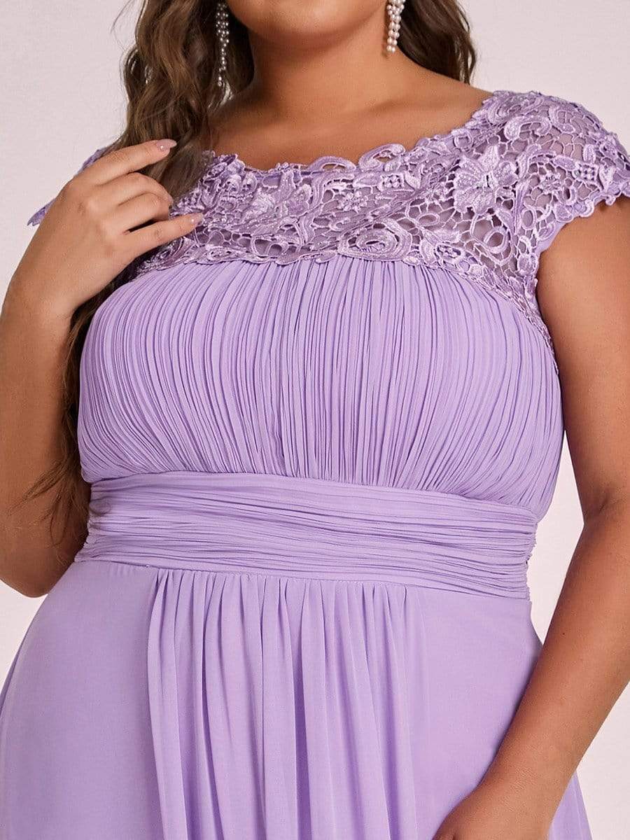 Plus Size Elegant Maxi Long Lace Cap Sleeve Bridesmaid Dress #color_Lavender 