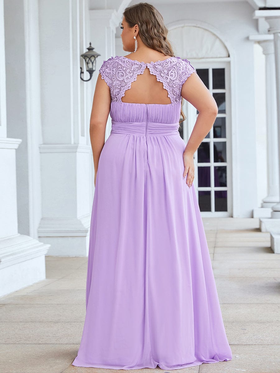 Custom Size Elegant Maxi Long Lace Cap Sleeve Bridesmaid Dress #color_Lavender