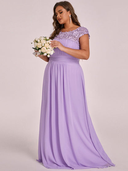 Custom Size Elegant Maxi Long Lace Cap Sleeve Bridesmaid Dress #color_Lavender