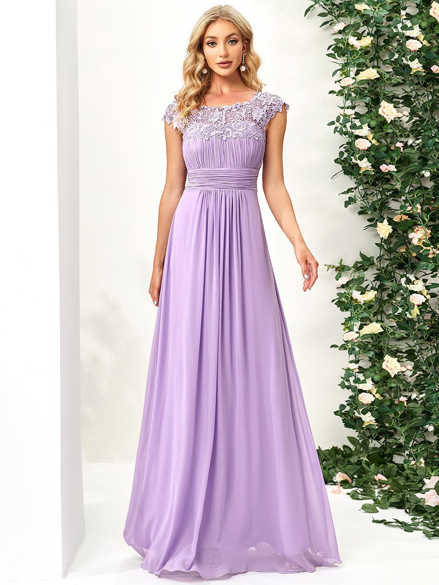 Classic Maxi Long Lace Cap Sleeve Bridesmaid Dress #color_Lavender