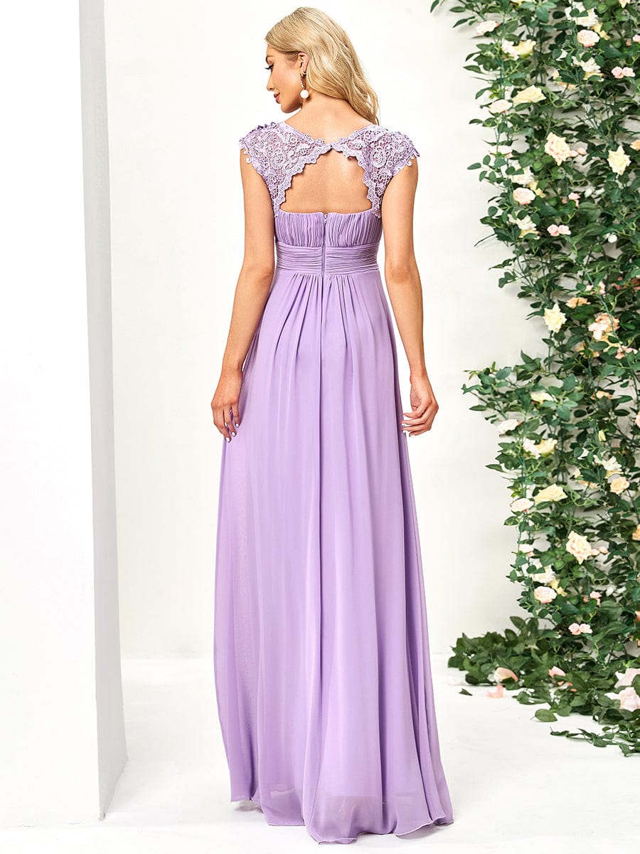 Classic Maxi Long Lace Cap Sleeve Bridesmaid Dress #color_Lavender