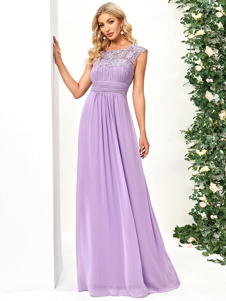 Classic Maxi Long Lace Cap Sleeve Bridesmaid Dress #color_Lavender