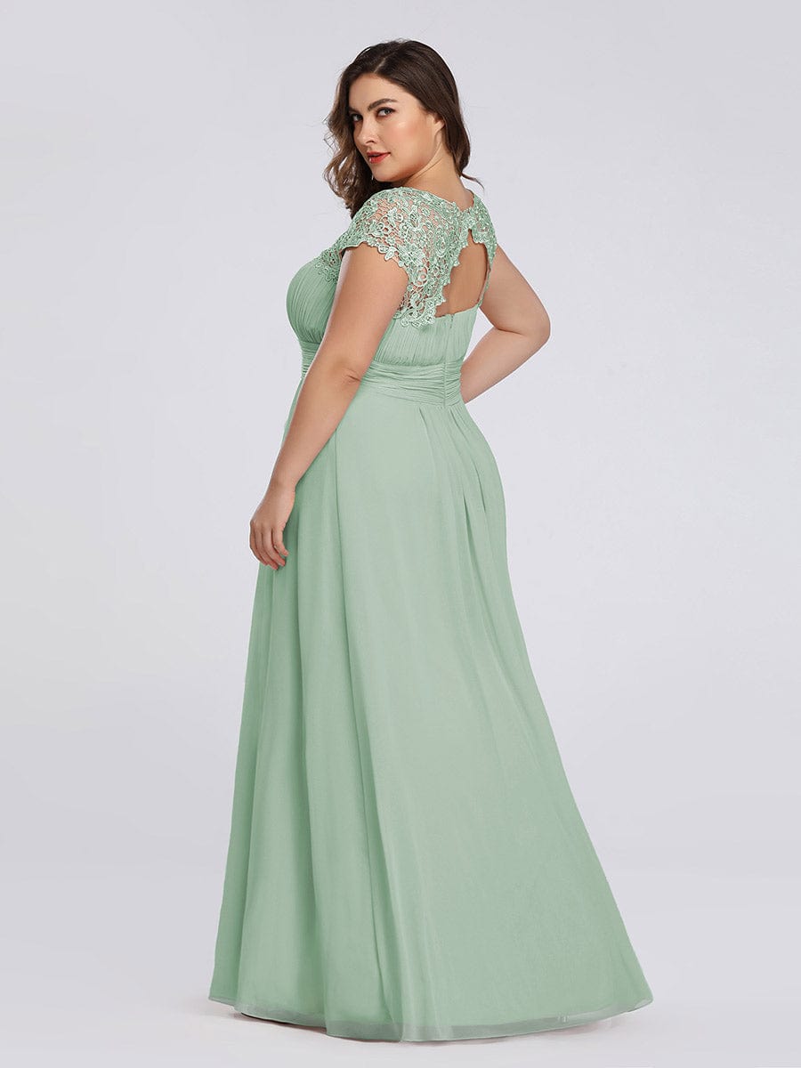 Custom Size Elegant Maxi Long Lace Cap Sleeve Bridesmaid Dress #color_Mint Green