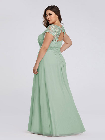 Custom Size Elegant Maxi Long Lace Cap Sleeve Bridesmaid Dress #color_Mint Green