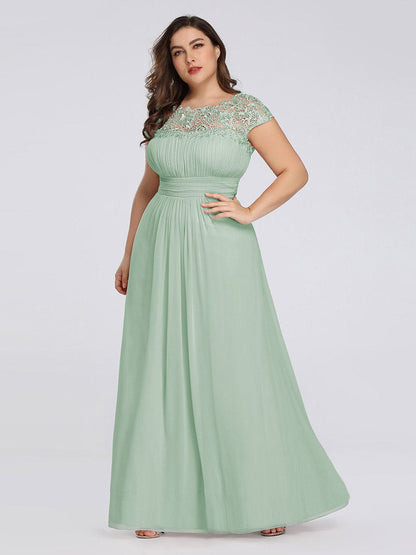 Custom Size Elegant Maxi Long Lace Cap Sleeve Bridesmaid Dress #color_Mint Green