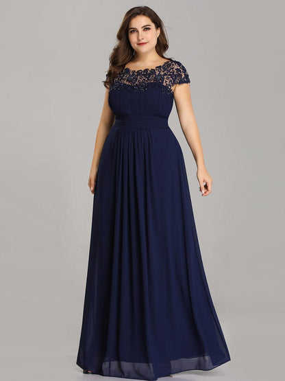 Elegant Maxi Long Lace Cap Sleeve Bridesmaid Dress #color_Navy Blue