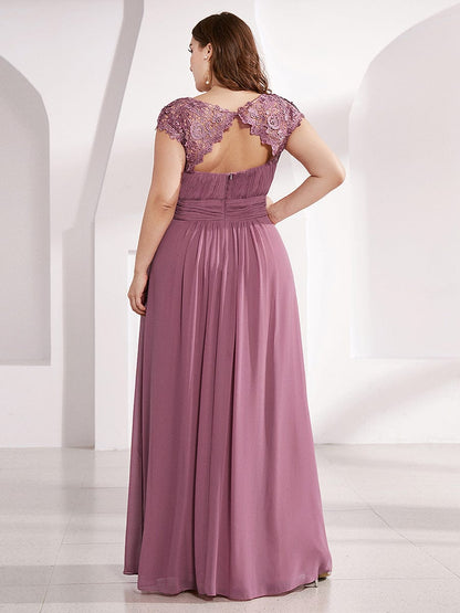 Elegant Maxi Long Lace Cap Sleeve Bridesmaid Dress #color_Purple Orchid