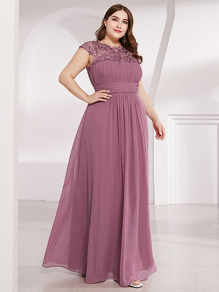 Elegant Maxi Long Lace Cap Sleeve Bridesmaid Dress #color_Purple Orchid