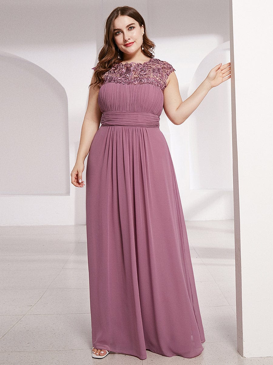 Custom Size Elegant Maxi Long Lace Cap Sleeve Bridesmaid Dress #color_Purple Orchid