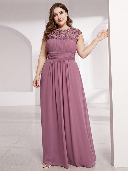 Custom Size Elegant Maxi Long Lace Cap Sleeve Bridesmaid Dress #color_Purple Orchid