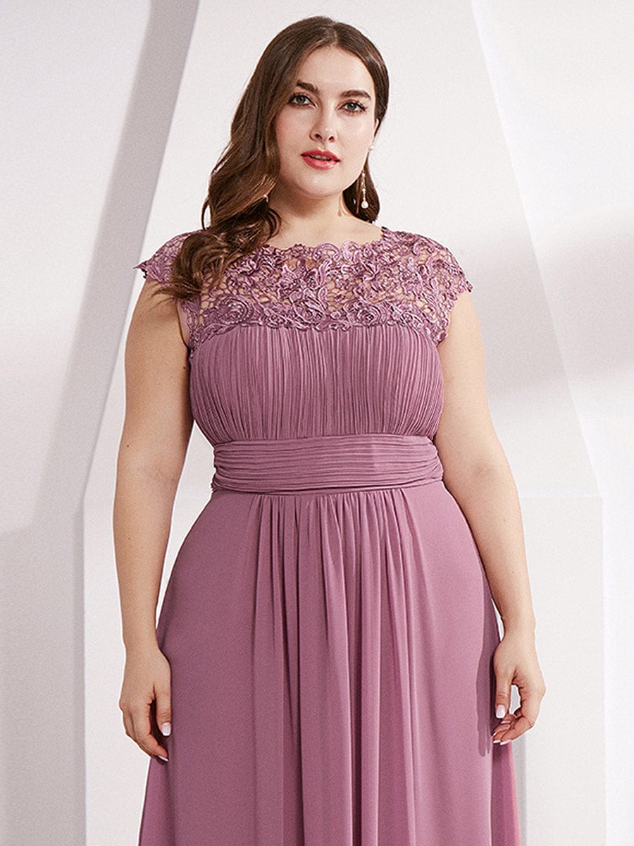 Elegant Maxi Long Lace Cap Sleeve Bridesmaid Dress #color_Purple Orchid