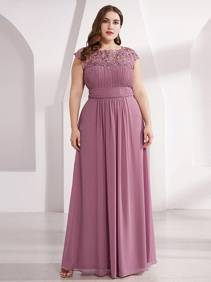 Custom Size Elegant Maxi Long Lace Cap Sleeve Bridesmaid Dress #color_Purple Orchid