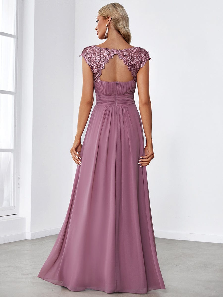 Maxi Lace Cap Sleeve Long Formal Evening Dress #color_Purple Orchid 