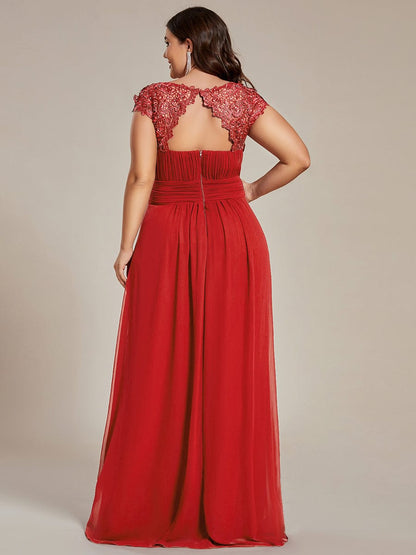 Elegant Floor-Length Lace Cap Sleeve Bridesmaid Dress #color_Red