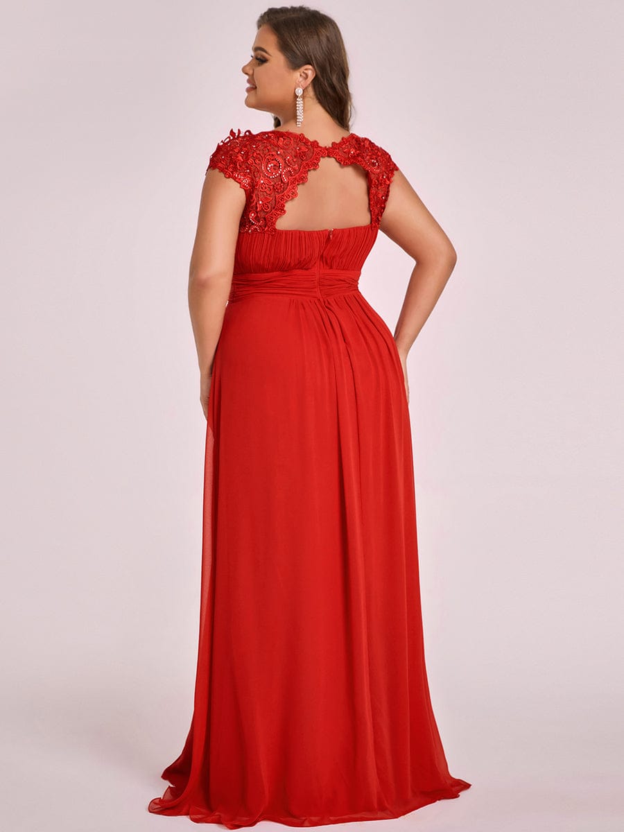 Custom Size Elegant Maxi Long Lace Cap Sleeve Bridesmaid Dress #color_Red