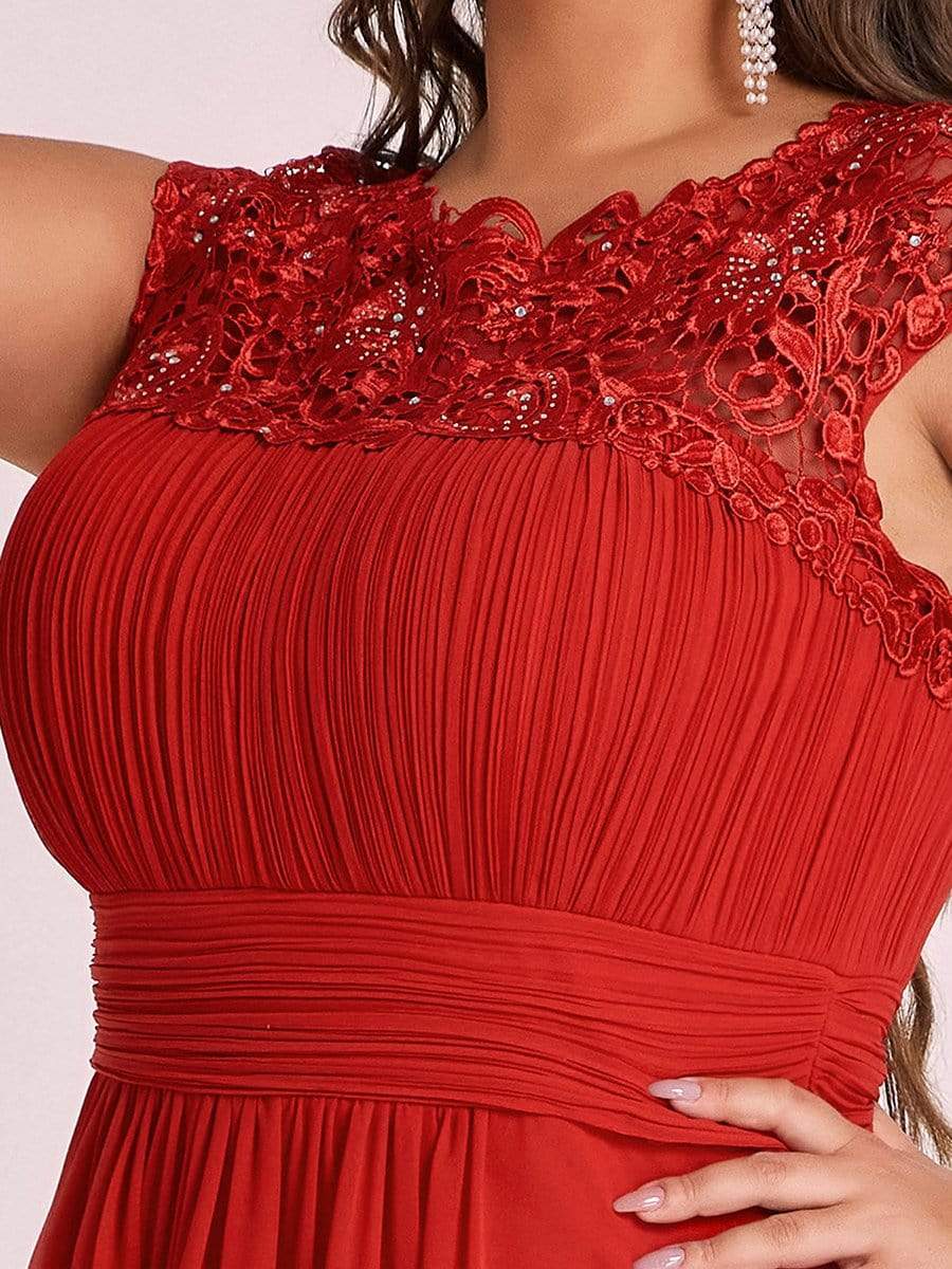 Plus Size Elegant Maxi Long Lace Cap Sleeve Bridesmaid Dress #color_Red 