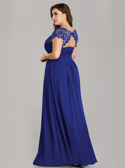 Classic Maxi Long Lace Cap Sleeve Bridesmaid Dress #color_Sapphire Blue