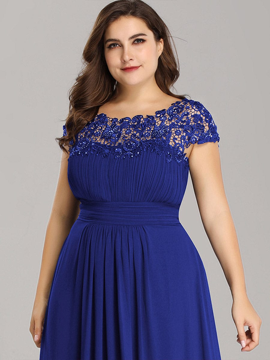 Classic Maxi Long Lace Cap Sleeve Bridesmaid Dress #color_Sapphire Blue