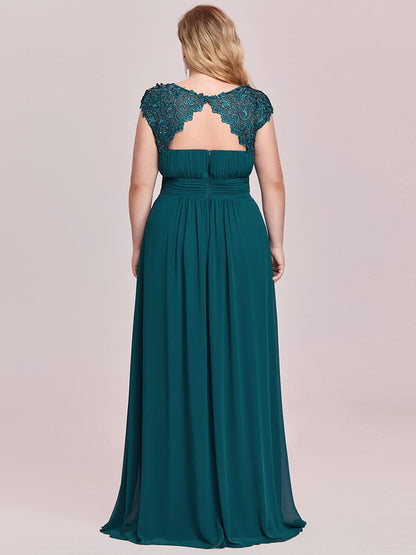 Custom Size Elegant Maxi Long Lace Cap Sleeve Bridesmaid Dress #color_Teal