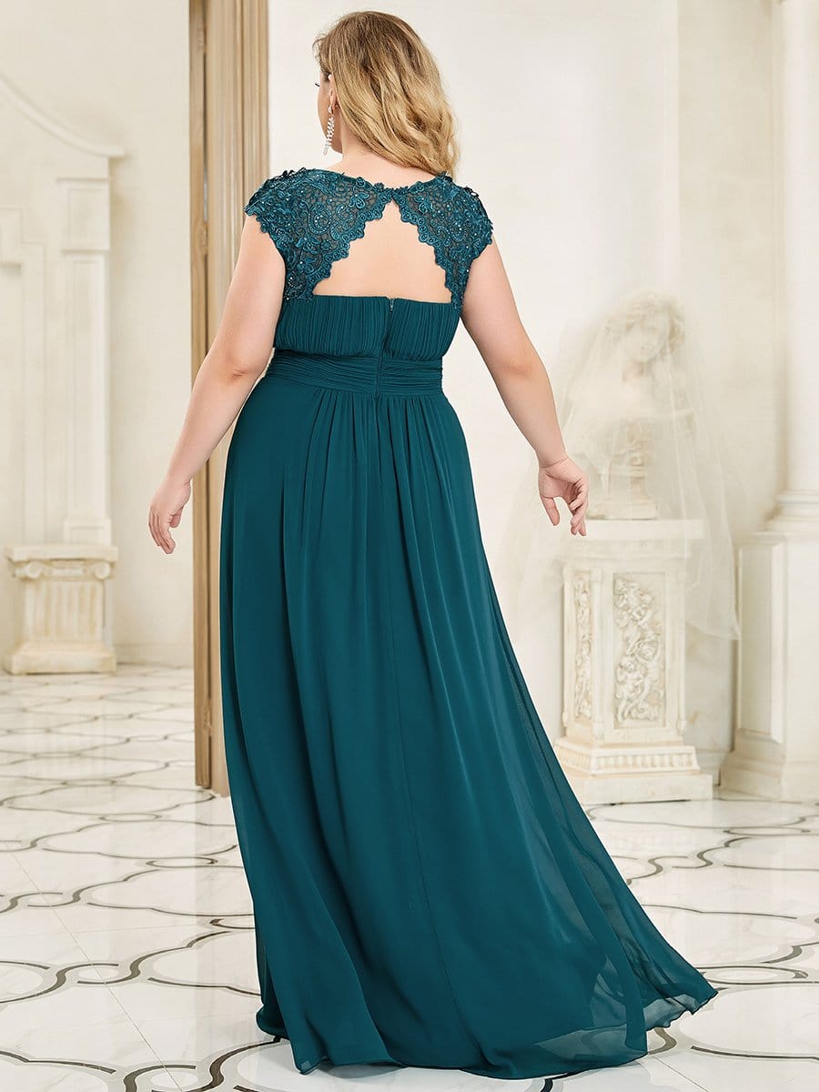 Classic Maxi Long Lace Cap Sleeve Bridesmaid Dress #color_Teal 